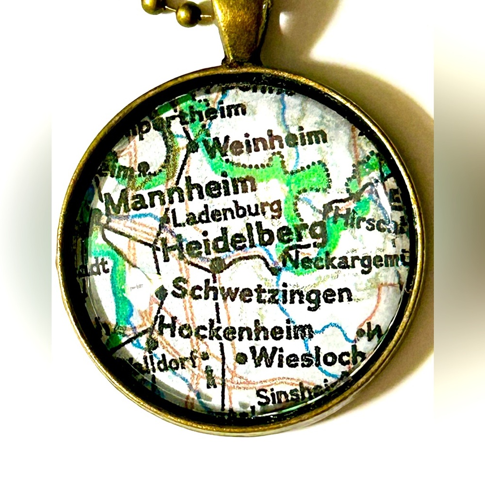 Vintage German  Map Pendant Necklace